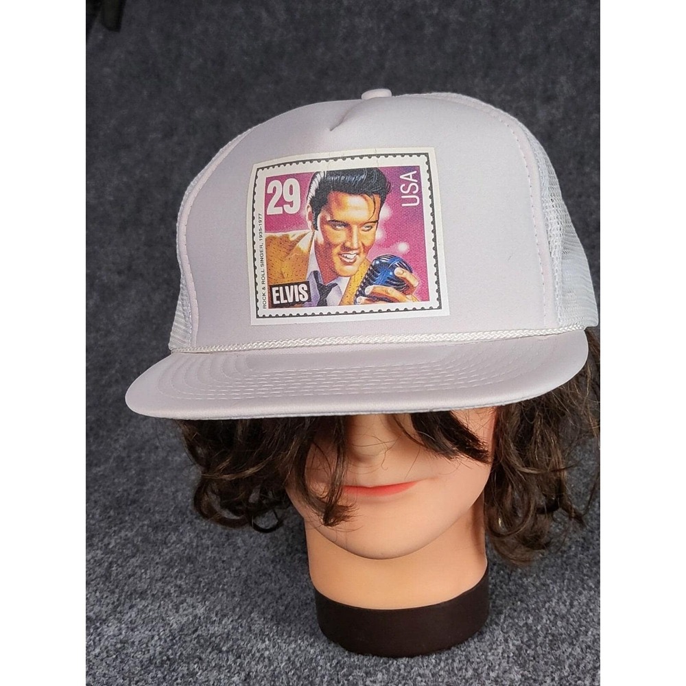 Vintage Elvis Presley 29 Cent Stamp Trucker Hat White Mesh Foam Snapback Cap